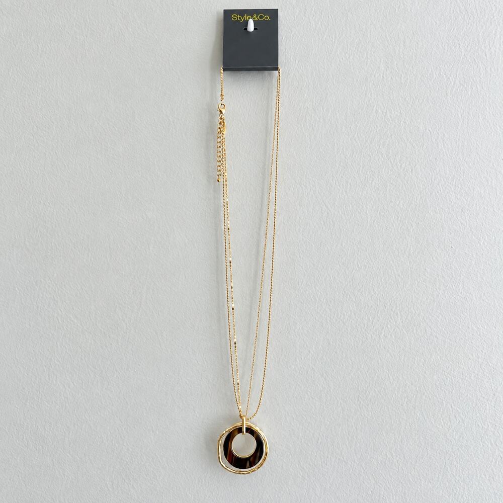 Style & Co Stone Orbital Pendant Necklace 36"+3" NWT